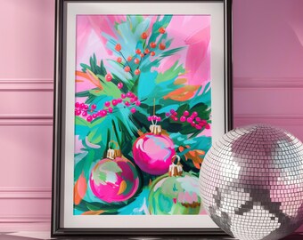 Vibrant Holiday Ornaments Art Print Digital Downloads for Festive Decor