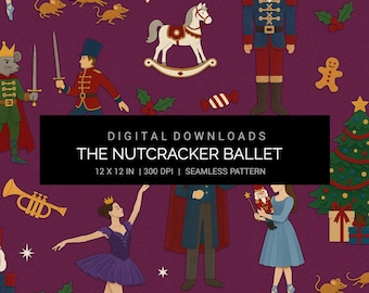 Nutcracker Ballet Seamless Pattern 12x12in 300 DPI JPG Digital Paper | Christmas Nutcracker, Clara, Sugar Plum Fairy & Holiday Crafts