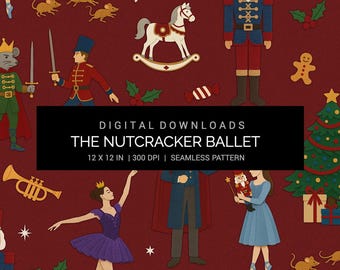 Nutcracker Ballet Seamless Pattern 12x12in 300 DPI JPG Digital Paper | Christmas Nutcracker, Clara, Sugar Plum Fairy & Holiday Crafts