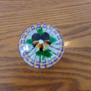 1999 Signed John Deacon Pansy and Floral Garland Glass Paperweight