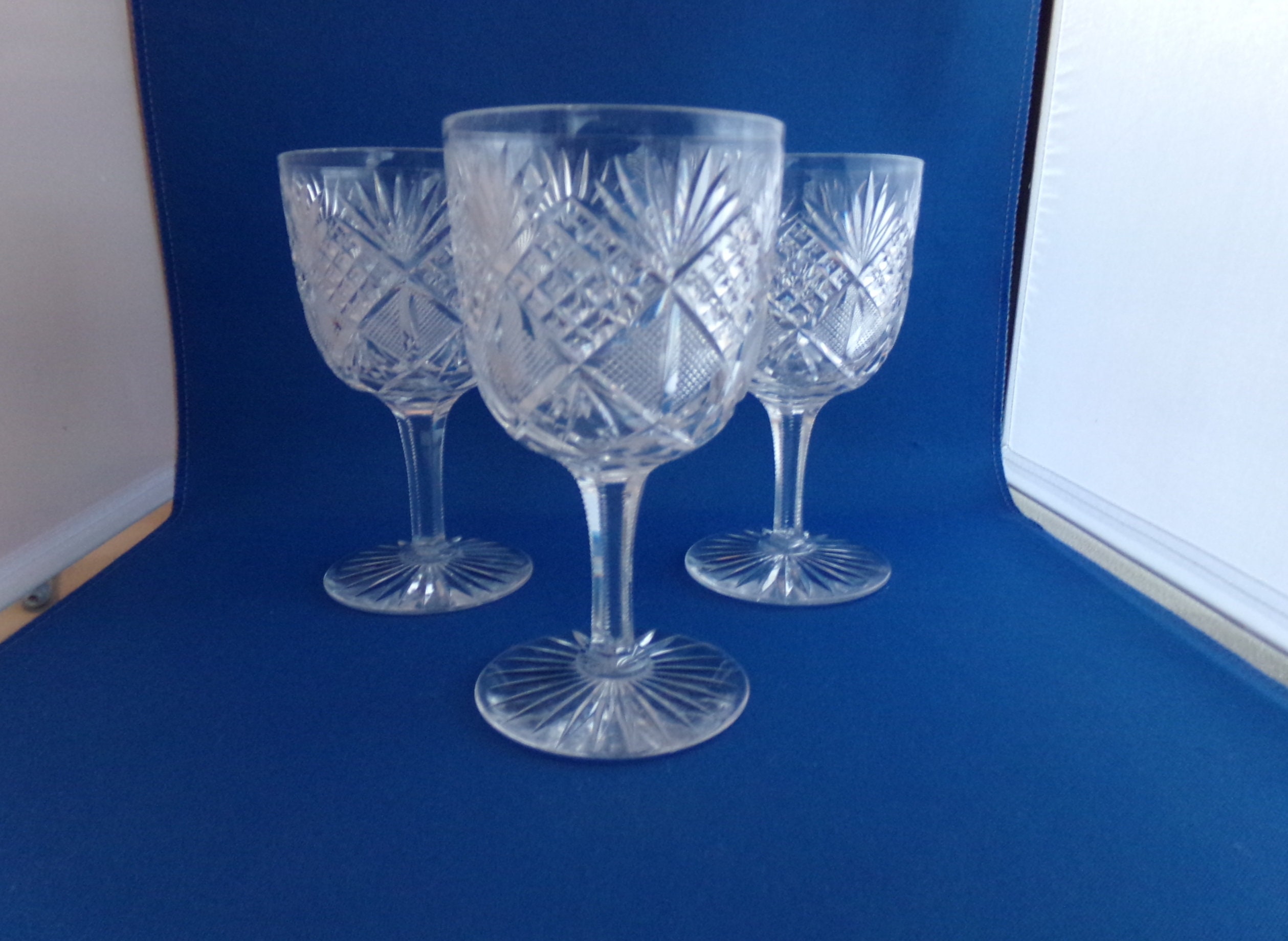 3 American Brilliant Cut Glass Goblets Etsy