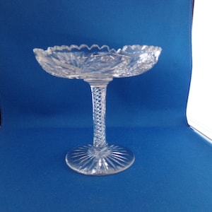 American Brilliant Cut Glass Air Twist Stem Compote by Clark