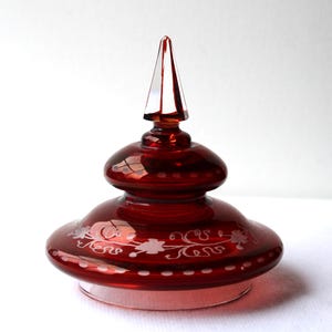 Red Cut to Clear Bohemian Glass Lid