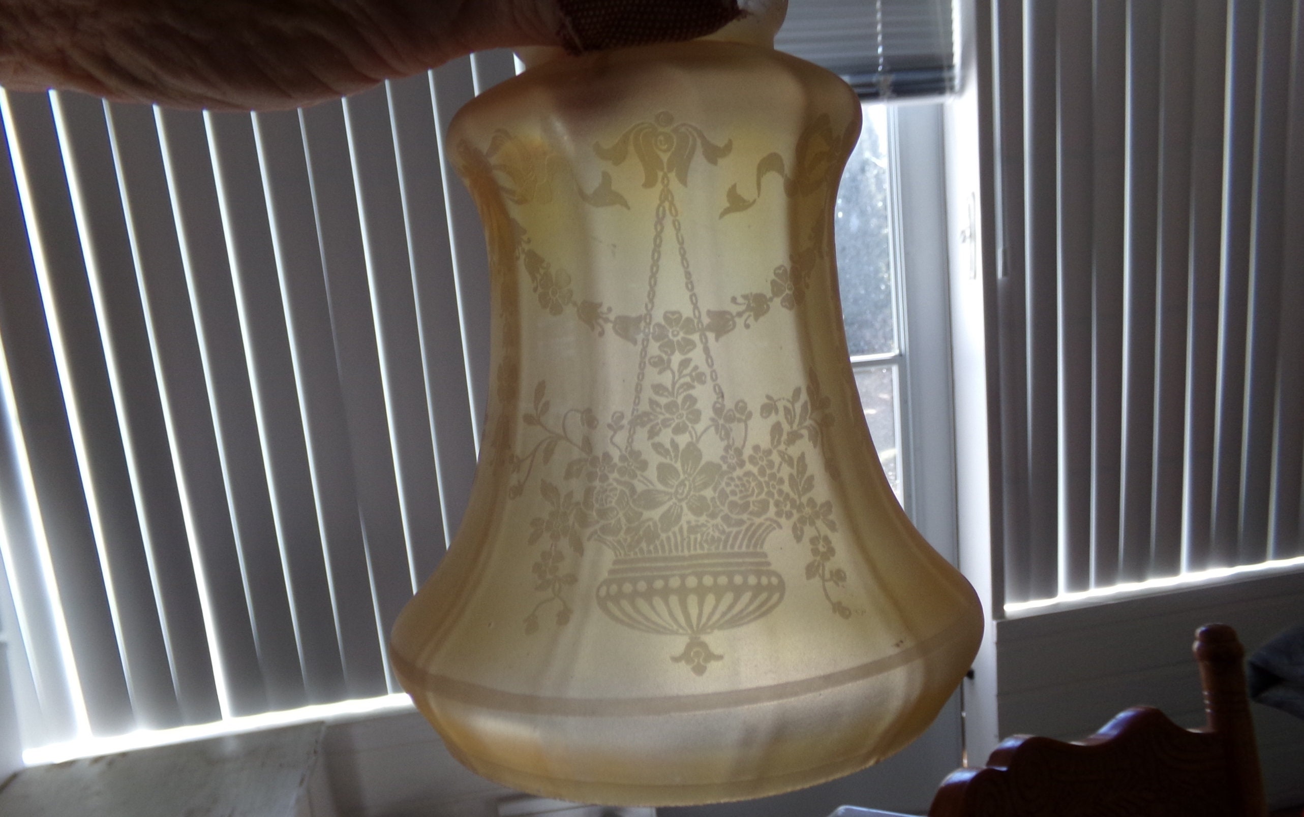 Amber Glass Lamp Shade With Etched Flower Basket Design Etsy