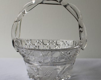 American Brilliant Cut Glass Handled Basket