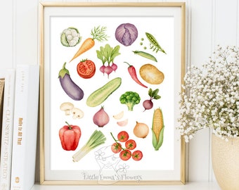 Vegetables Watercolor Print, Kitchen Garden Art (Digital Download)