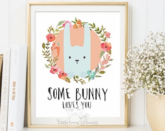 rabbit illustration Woodland Nursery wall art Some bunny loves you print Wall art Decor nursery decoration quotes bunny valentines print 114