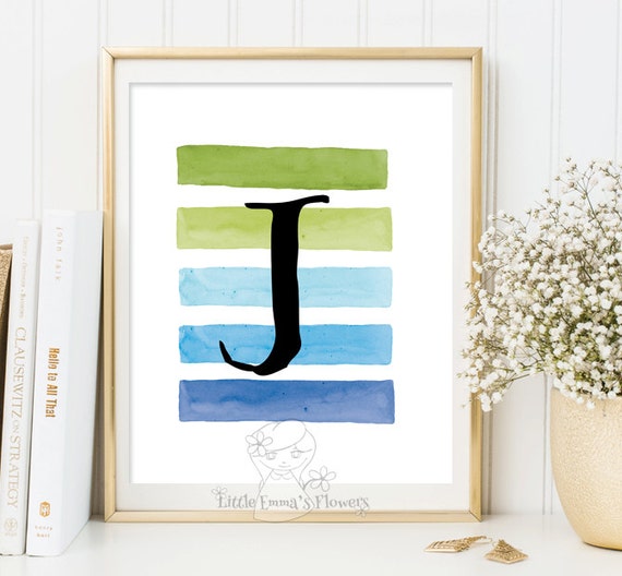 Nursery Letter Monogram boy room Art printable initials Etsy