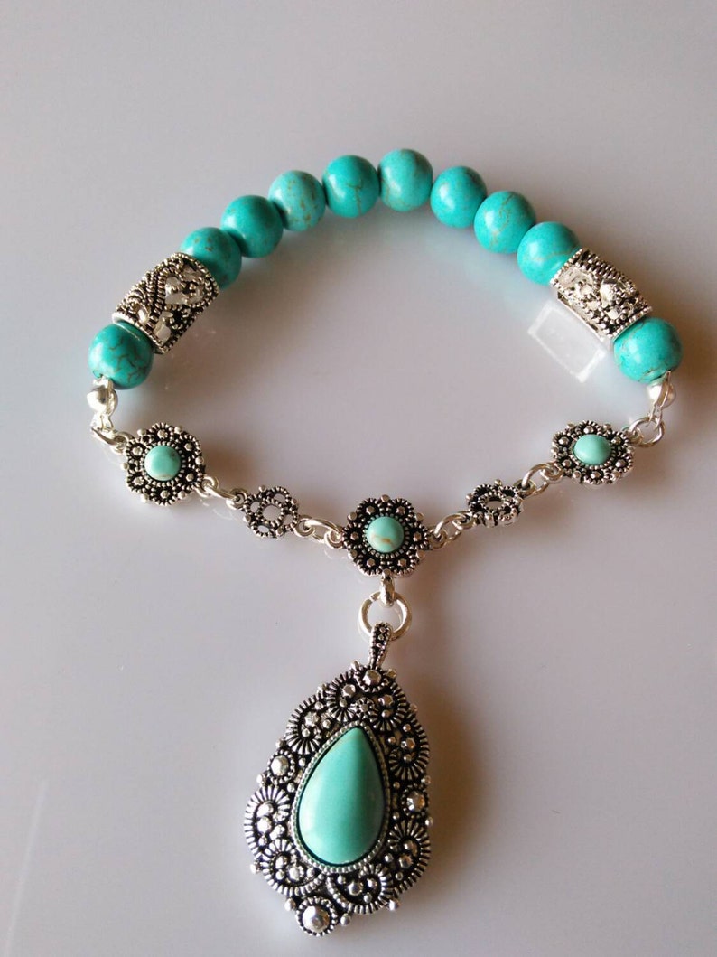 Tear Drop Charm Dangle Bead Bracelet bead work beaded Etsy