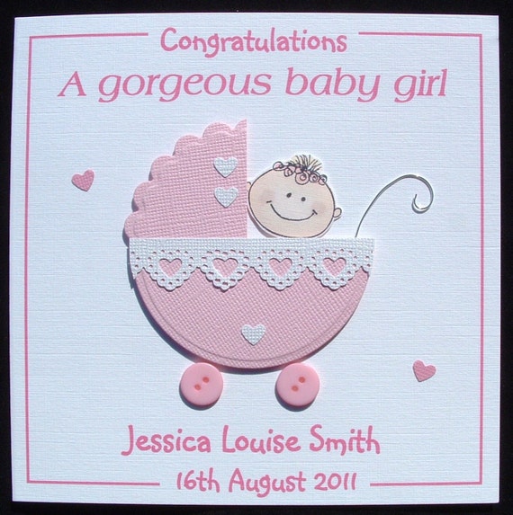 New Baby Card Handmade Card Free Personalisation Personalised Giraffe New Baby Girl Card Hello Baby Girl New Baby Girl Card