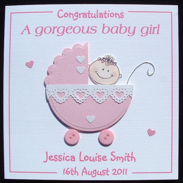 New Baby Girl Card, handmade 3D pink Congratulations new baby card.