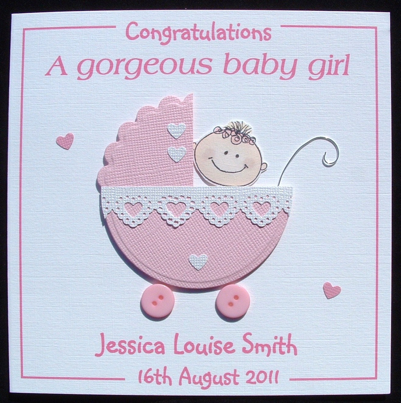 Handmade Personalised New Baby Card New Baby Girl Card 