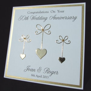 Golden anniversary card, 50th anniversary card, wedding anniversary card, personalised anniversary card, handmade card, UK seller image 2