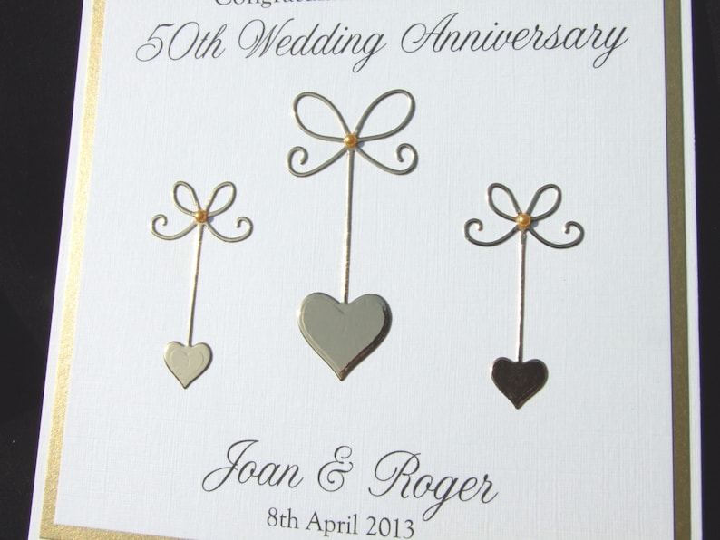 Golden anniversary card, 50th anniversary card, wedding anniversary card, personalised anniversary card, handmade card, UK seller image 5