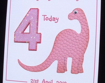 Personalised Pink 3D Dinosaur Birthday Card, Handmade, Any Age