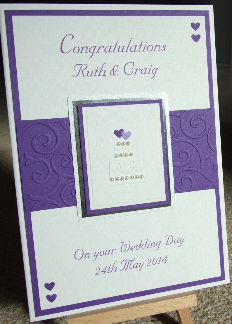 Personalised Wedding Card Purple Wedding Card Embossed Etsy UK