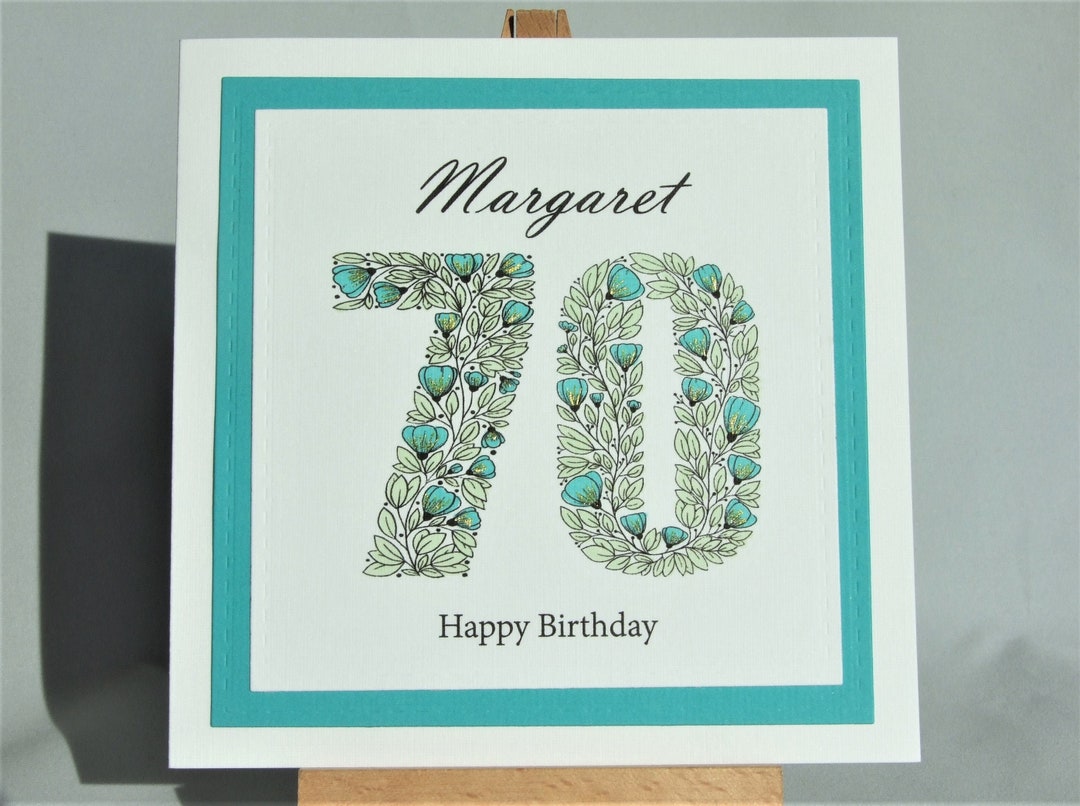Personalised Handmade Teal and Gold Birthday Card, 70th Birthday Card ...