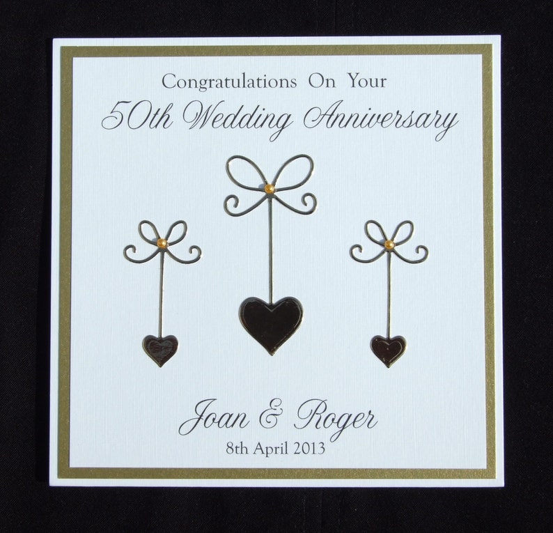 Golden anniversary card, 50th anniversary card, wedding anniversary card, personalised anniversary card, handmade card, UK seller image 3