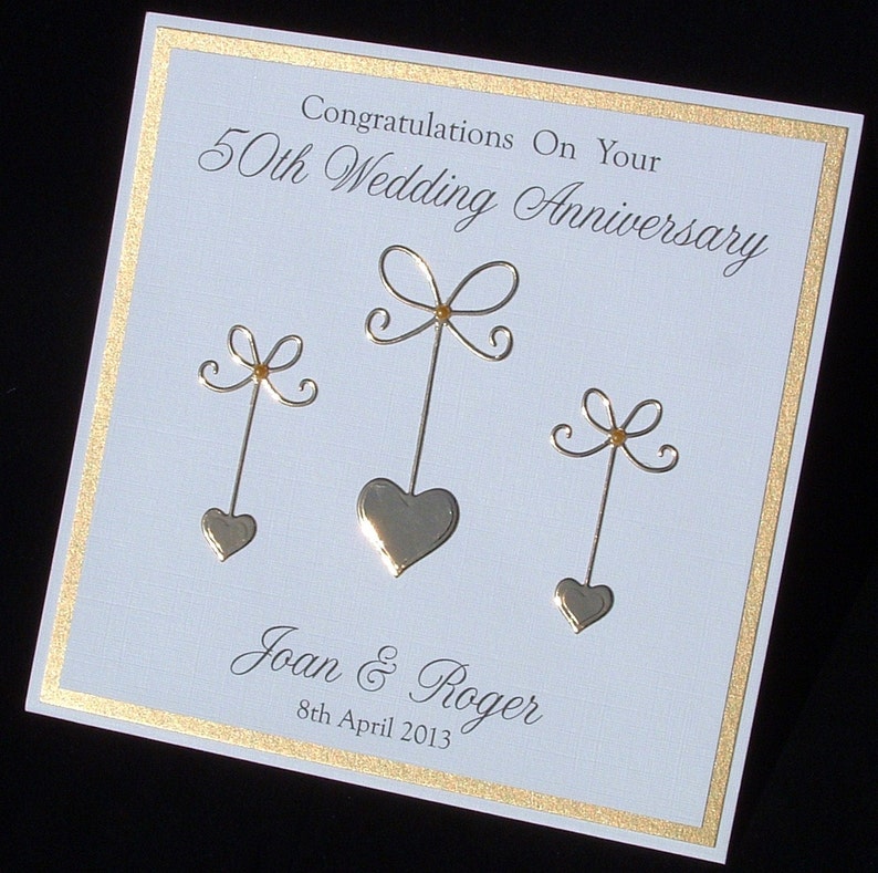 Golden anniversary card, 50th anniversary card, wedding anniversary card, personalised anniversary card, handmade card, UK seller image 1