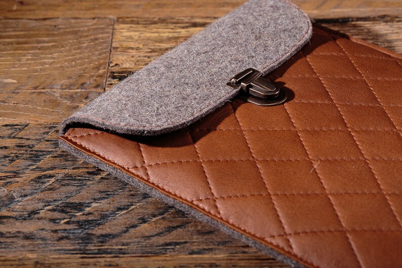 Leather Ipad Tablet Sleeve Genuine Leather Case Wool Felt Etsy