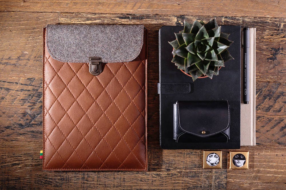 Genuine Leather Tablet Case Felt Tablet Sleeve Black Ipad Case Etsy