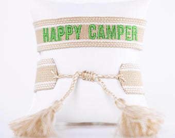 Pulsera ajustable bordada personalizada para acampar, ideal para el verano, ideal para amigos y amantes de las actividades al aire libre.