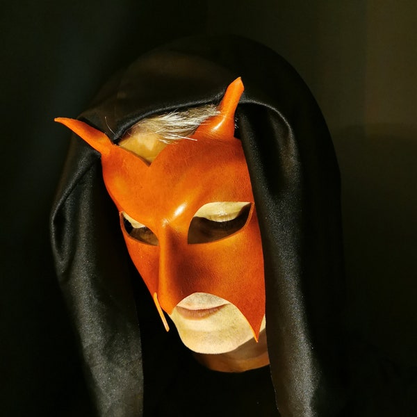 Men's Fetish Red Leather Devil Mask, Erotic, Sexy, Handmade