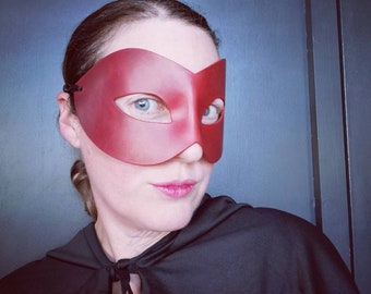 Women's Handmade Red Leather Mask, Fetish Sexy Erotic Mask, Large Curved Leather Eye Mask, Masquerade, Vintage, Masked Ball Mask
