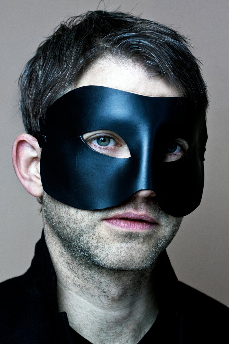 Men/'s Deep Black Leather Erotic Fetish Venetian Masquerade Mask