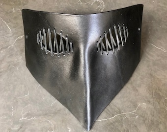 Handmade Black Lace-up Leather Bauta Fetish Face Masquerade Mask