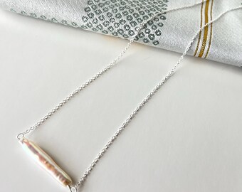 Elegant Simplicity Freshwater Stick Pearl Sterling Silver Necklace - Handmade Jewelry