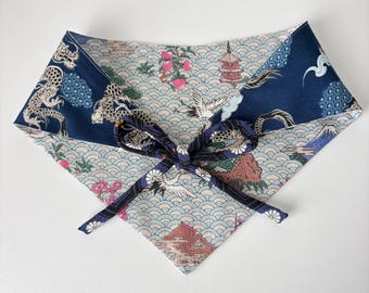 L Size Pet Bandana - Reversible Dragon & Bonsai Japanese Design Print
