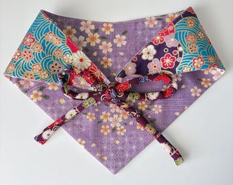 Reversible Pet Bandana: Purple Cherry Blossom Print - Japanese Cotton M size