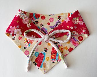 Reversible Pet Bandana: Kimono girls Cherry Blossom Print - Japanese Cotton M size