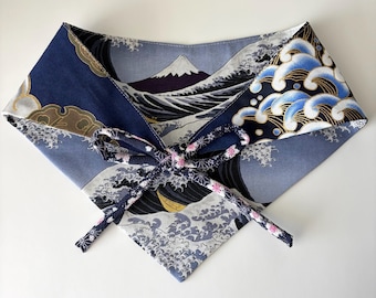 L Size Pet Bandana - Reversible Navy Dragon & Ukiyoe Japanese Print
