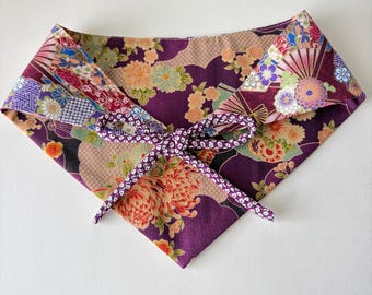 Reversible Pet Bandana: Japanese Cotton Print Purple Flowers-L size