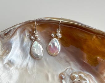Teardrop Pearl Sterling Silver Earrings – Wire Wrapped Freshwater Pearls