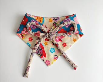 Reversible Pet Bandana: Kimono Girls Flowers Japanese Cotton - S size