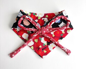 Reversible Pet Bandana: Japanese Cotton Bowls, Black Cat Print (S Size)