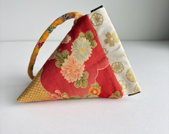 Internal Flex Japanese Fabric Pyramid Shape  kimono Design Flowers - Jewelry pouch, walking ,etc.