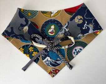 L Size Pet Bandana - Reversible Dragon & Traditional Japanese Design Print