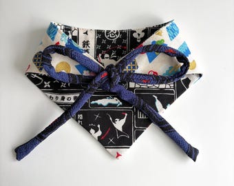 Reversible Pet Bandana - Ninja Japanese Mountain- Japanese Print S size