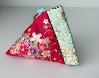 Kimono Fabric Mini Pyramid Pouch: Japanese Cotton Coin Purse Keychain