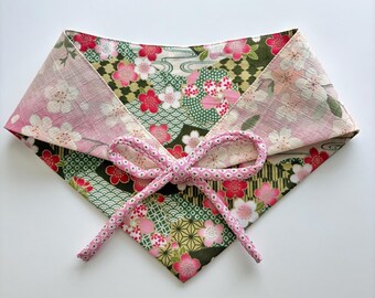 Reversible Pet Bandana: Japanese Cotton Print Cherry Blossom Pink Flowers-L size