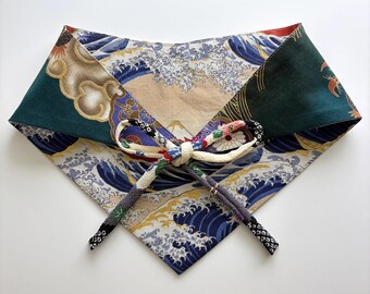 Reversible Pet Bandana: Japanese Cotton Print Ukiyoe Doragon -L size
