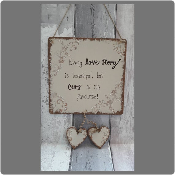 Vintage Distressed Cream Heart Just Married Wooden Hanging Sign Plaque Wedding