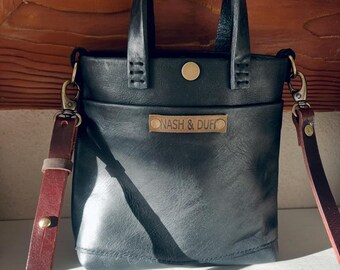 Mini Harper bag in black with brown handles