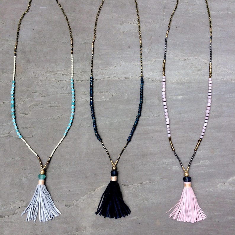 Tassel necklace. Light pink seed bead necklace. Pink necklace. Long necklace image 5