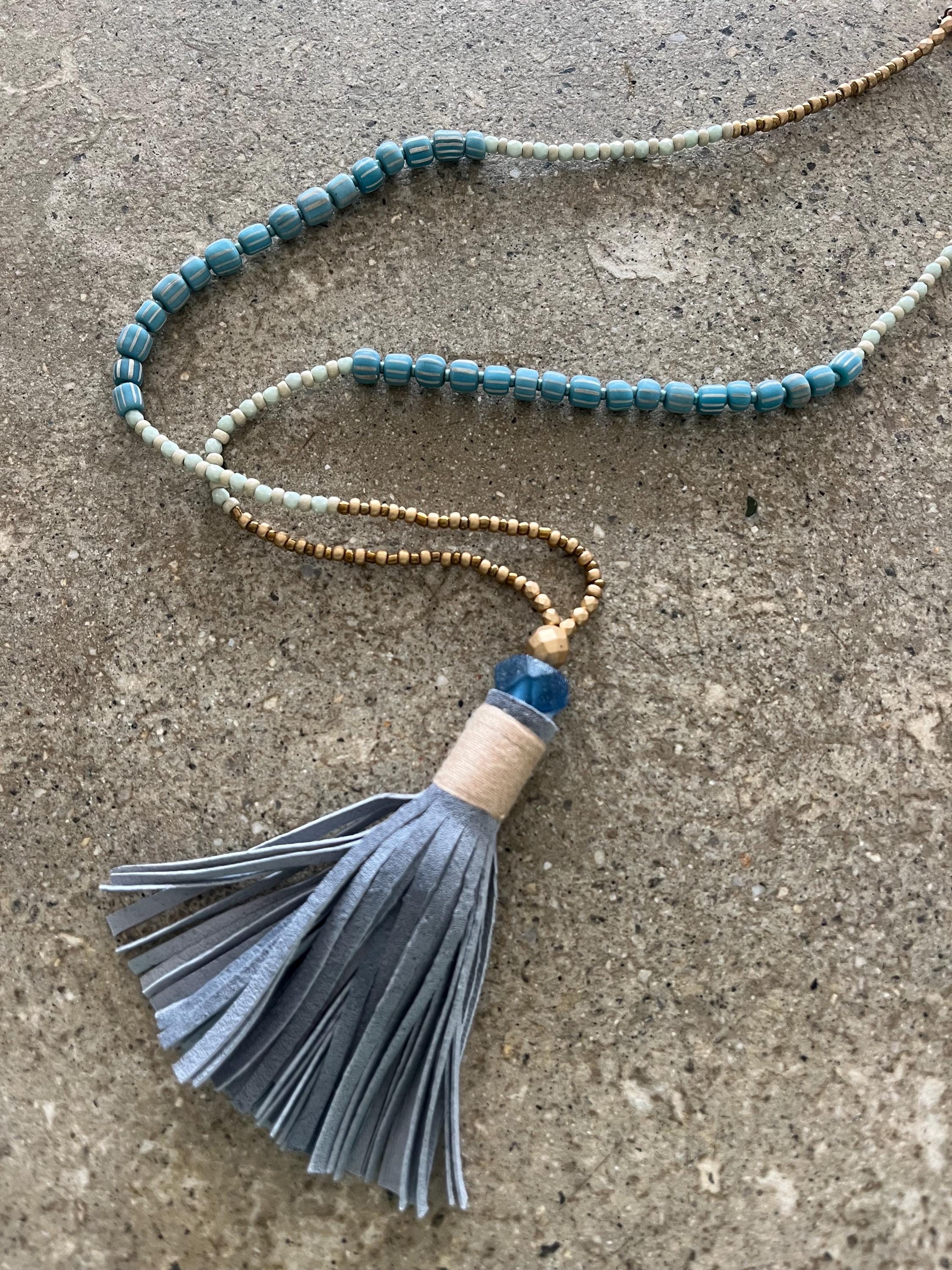 Long Tassel Necklace. Long Beaded Necklace. Long Necklace 