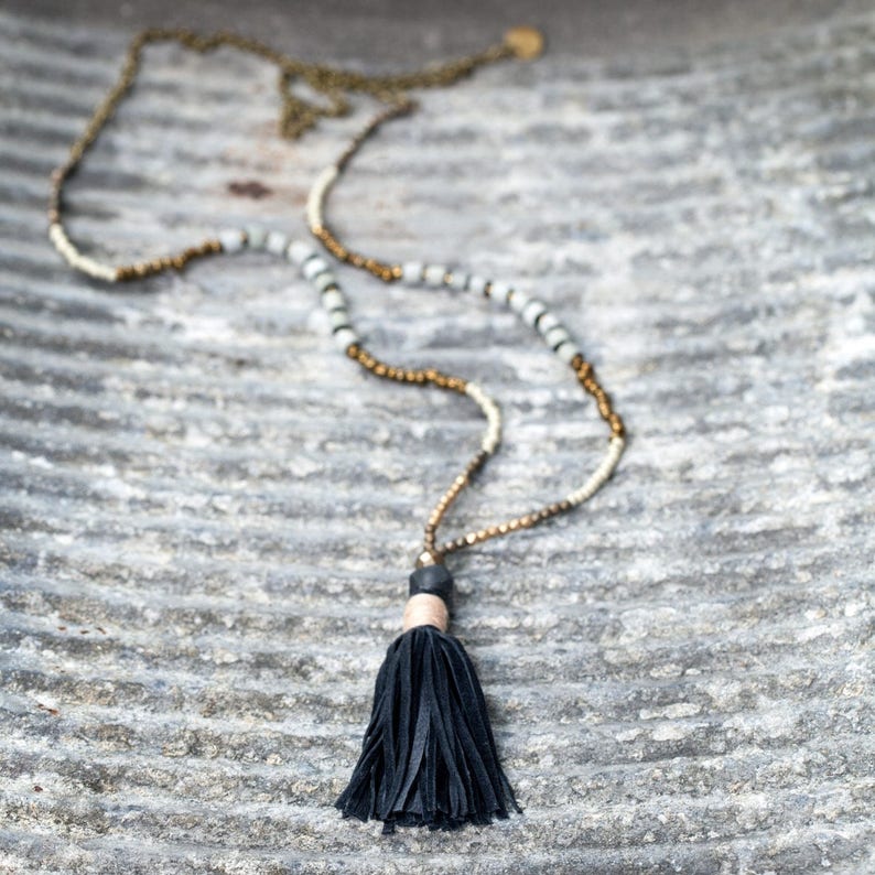 Seed bead necklace. Long beaded neckkace. Tassel necklace Etsy